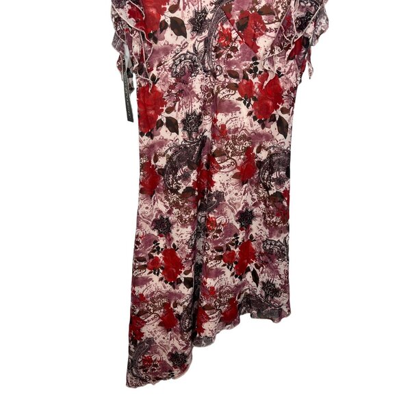 Almost Famous Womens M Pink Red Floral Ruffle V Neck Cottagecore Dress - Picture 3 of 16